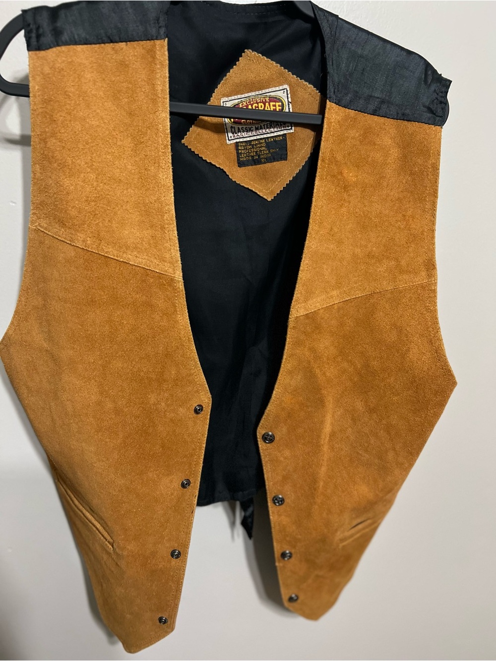 Suede Leather Snap-Front Vest in Cognac Tan